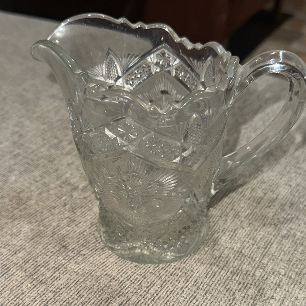 Antique Pressed Glass Pitcher | EAPG Star & Fan Pattern | Victorian